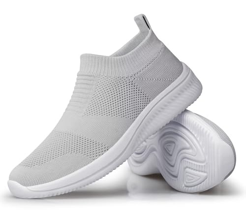 vibdiv Schuhe Frauen Sneaskers Leichte Trainer Komfortable Casual Office Flache Schuhe, Hellgrau Weiß 38 von vibdiv