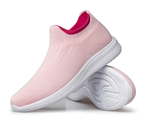 vibdiv Slip-on Sneakers Damen Wanderschuhe Bequem Leicht, Rosa 38 von vibdiv