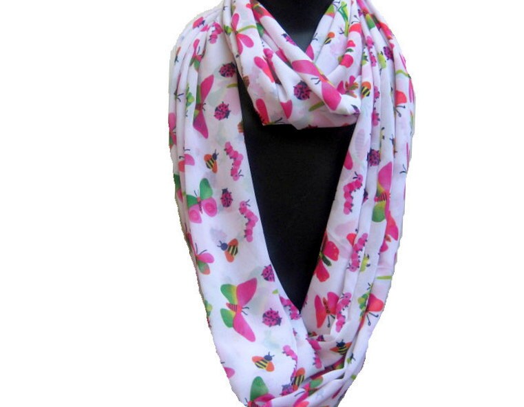 Infinity Schal/ Loop Kreis Tube Schmetterling Print Georgette Seidenschal/ Geschenkidee von vibrantscarves