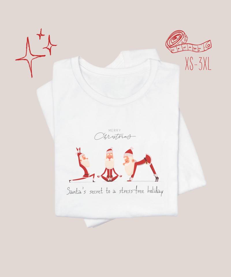 Yoga Santa Weihnachten T-Shirt, Christmas Shirt Damen, Pilates Meditation Design, Geschenk Freundin, Grafik T-Shirt Women, Kleidung, Gifts von viccydesign
