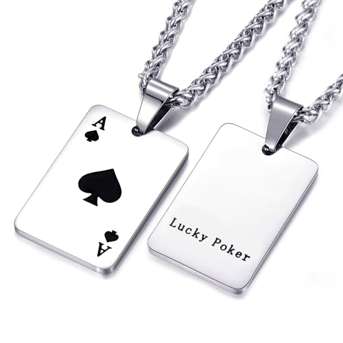 vicima Ace Halskette für Damen und Herren Pik Ace of Pik Herz Ace Poker Halskette 61 cm Edelstahlkette, Edelstahl, Kein Edelstein vicima Ace Halskette für Damen und Herren Pik Ace of Pik Herz Ace Poker Halskette 61 cm Edelstahlkette, Edelstahl, Kein Edelstein von vicima