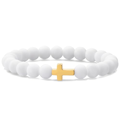 vicima Perlen-Kreuz-Armbänder für Männer und Frauen, 8 mm Perlen, Stretch-Armbänder, Kreuz-Armbänder, 8 mm, Glas, Kein Edelstein vicima Perlen-Kreuz-Armbänder für Männer und Frauen, 8 mm Perlen, Stretch-Armbänder, Kreuz-Armbänder, 8 mm, Glas, Kein Edelstein von vicima