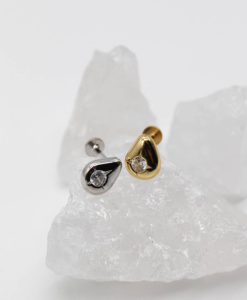 sterling Silber Tropfen Ohrringe Teardrop Helix Piercing Ohrstecker Cz 18K Gold Flatback Labret Oval Tragus Conch Wassertropfen von vickyswunderbares