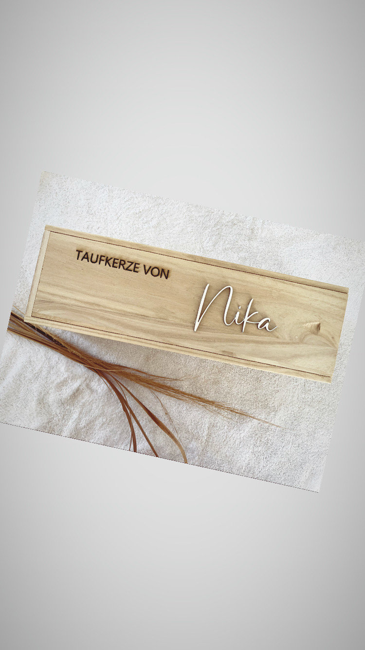 Taufkerzen Box Mit Name, Individuell Bedruckt, Kerzenbox, Aufbewahrung Für Kerzen, Holzbox, Dekobox, Holzkiste, Taufkerze, Geschenkidee von vickyviludesign