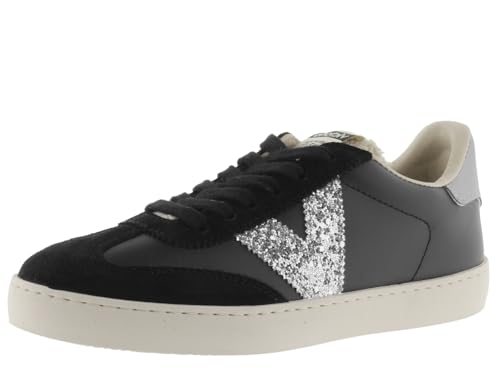 victoria Low-Top Berlin Ciclista Leder-Effekt & Spaltlederteile & Glitter-Logo 1126185 für Damen Negro 38 von victoria