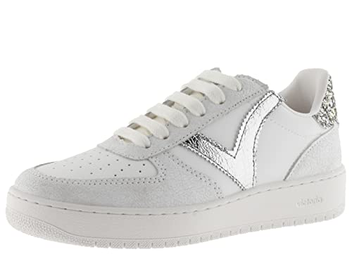 victoria Damen Low-top 1258233-WOMEN Low-TOP Madrid KNITTEREFFEKT & Ferse AUF Glitter & METALISIERTE Logo Plata 40 von victoria