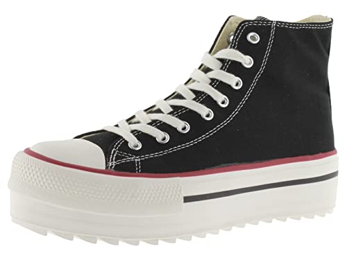 victoria High-Top Tribu Canvas & Retro-Logo & Doppelt gezahnte Sohle 1061121 für Damen Negro 38 von victoria