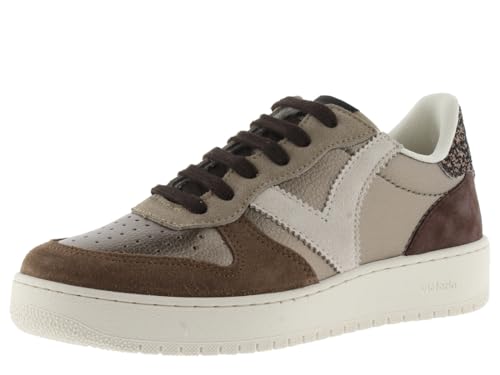 victoria Low-Top Madrid Metallic-Leder-Effekt & Spaltlederteile & Glitter-Ferse 1258257 für Damen Platino 38 von victoria