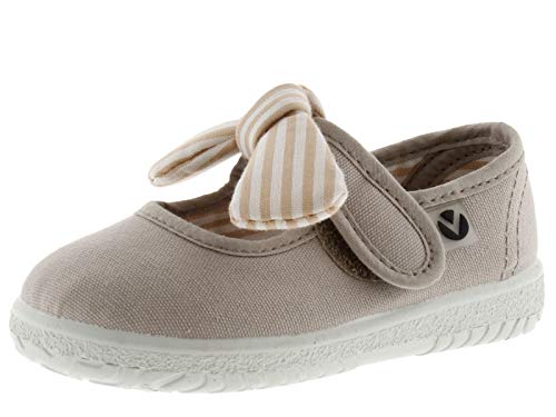 victoria Unisex – Kinder Mary Jane 105110-KIDS Mary Jane OJALÁ Canvas & Klettverschluss & Schleife Streifenmuster BEIGE 28 von victoria