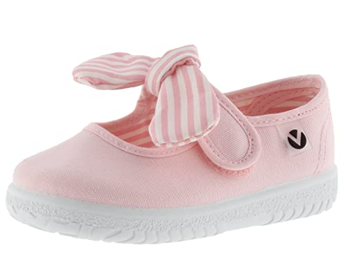 victoria Unisex – Kinder Mary Jane 105110-KIDS Mary Jane OJALÁ Canvas & Klettverschluss & Schleife Streifenmuster ROSA 25 von victoria