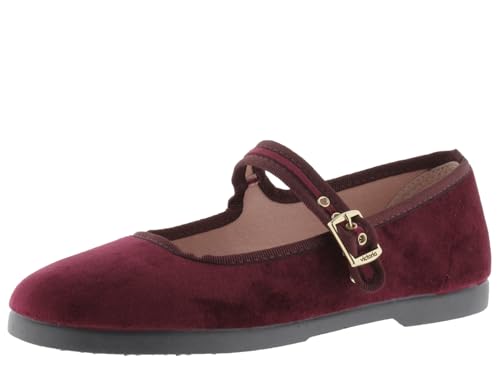victoria Mary Janes Gong Fu Samt & Passende Paspel & Schnalle 1080111 für Damen Burdeos 38 von victoria