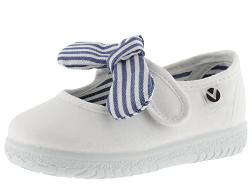 victoria Unisex – Kinder Mary Jane 105110-KIDS Mary Jane OJALÁ Canvas & Klettverschluss & Schleife Streifenmuster Blanco 21 von victoria