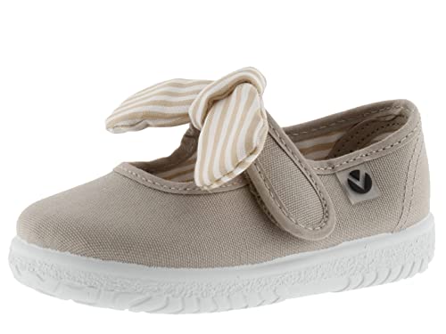 victoria Unisex – Kinder Mary Jane 105110-KIDS Mary Jane OJALÁ Canvas & Klettverschluss & Schleife Streifenmuster BEIGE 27 von victoria