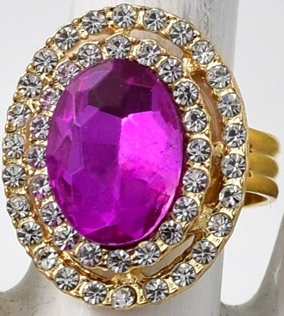 Pinkfarbener Cocktailring, Strassring, Goldring, Hochzeitsschmuck, Geschenk Für Frauen, Einstellbarer Ring von victoriascharms