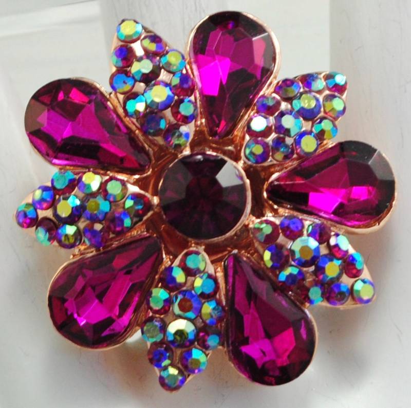 Fuchsia Strass Blumen Ring, Rose Gold Verstellbares Band von victoriascharms