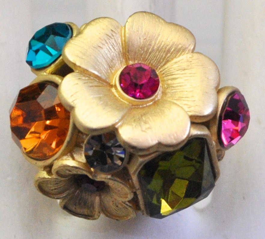 Gold Blumen Ring Multicolor Strass Einstellbar Geschenk Für Frauen von victoriascharms