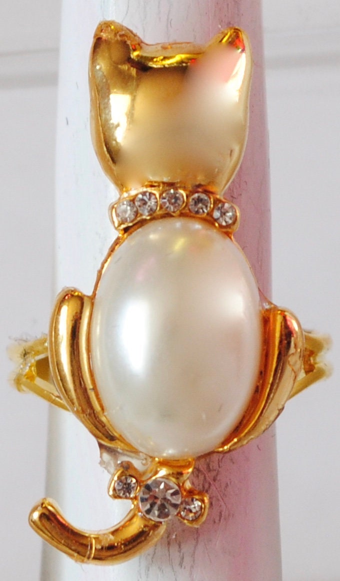 Gold & Perle Katze Ring Strass Kragen Haustier Schmuck Verstellbarer von victoriascharms