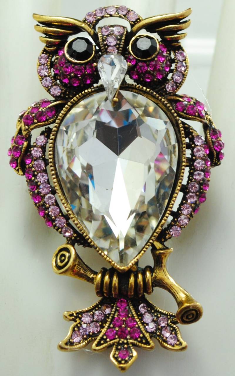 Gold Eule Ring Mit Rosa Strasssteinen, Verstellbarer Schmuck von victoriascharms