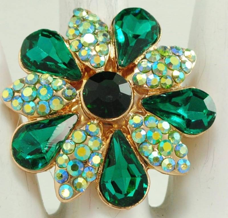 Grüner Strass Blumenring, Goldring Geschenk Für Sie Einstellbar, Ring von victoriascharms