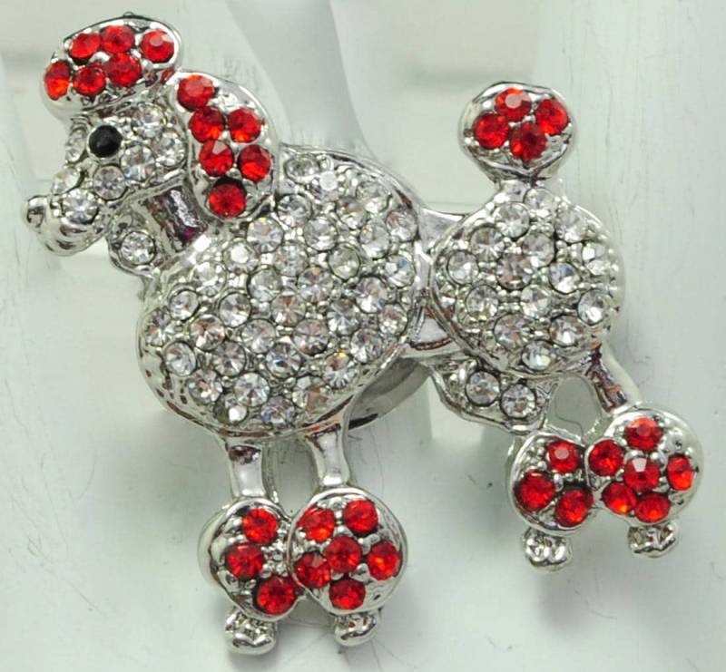 Hund Ring Rote Strasssteine Geschenk Für Sie Französisch Pudel Haustier Schmuck Verstellbarer von victoriascharms