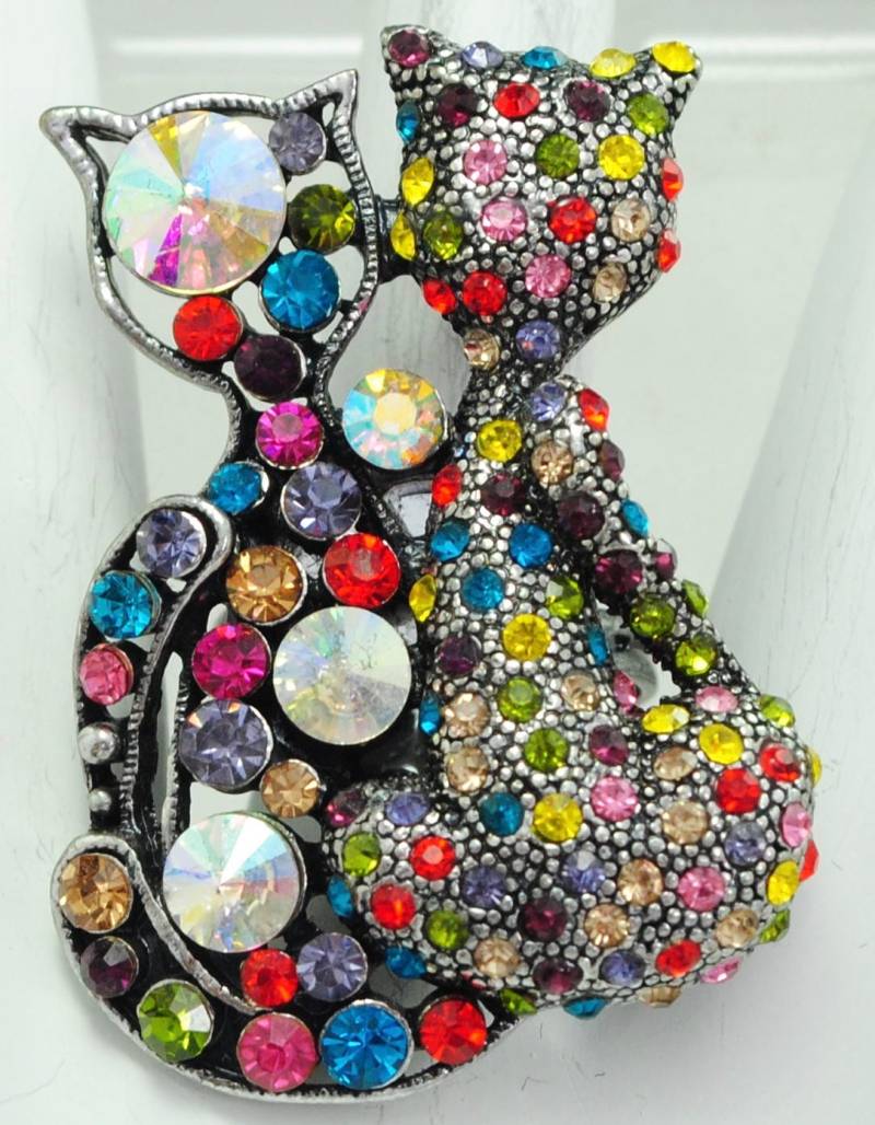 strass Katze Ring, Verstellbar Silber Überzogener Ring von victoriascharms