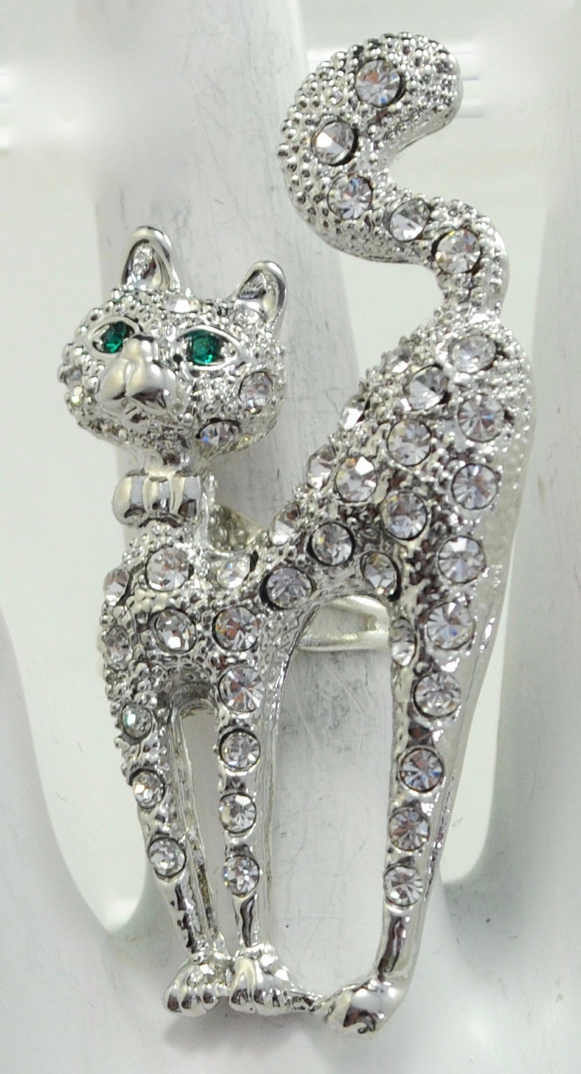 strass Katze Ring, Einstellbar Versilbert Haustier Schmuck von victoriascharms