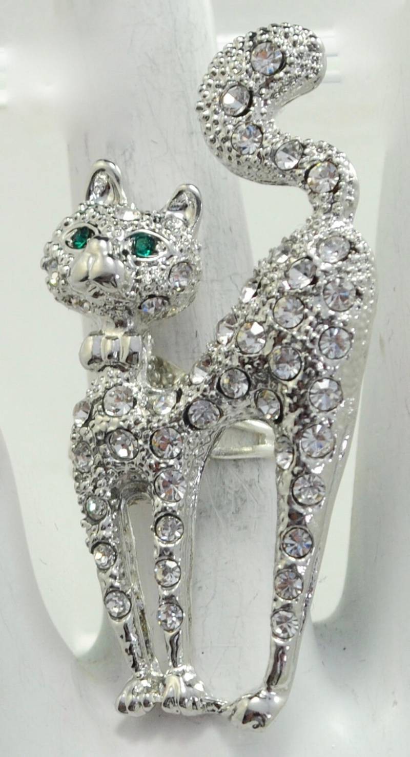 strass Katze Ring, Einstellbar Versilbert Haustier Schmuck von victoriascharms