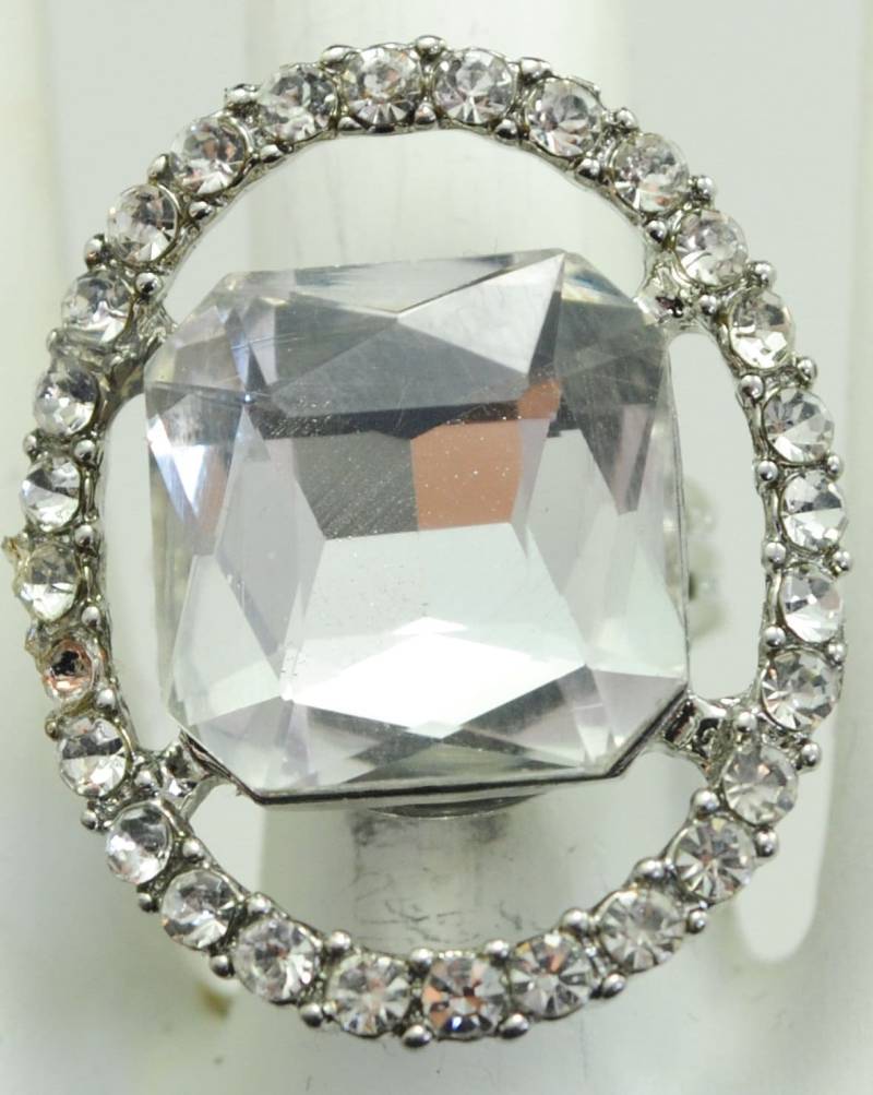 Kristall-Cocktailring, Klare Strasssteine, Verstellbarer Silberring von victoriascharms