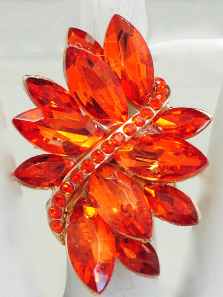 Orange Strass Cocktail-Ring, Verstellbare Gold Plate Band von victoriascharms