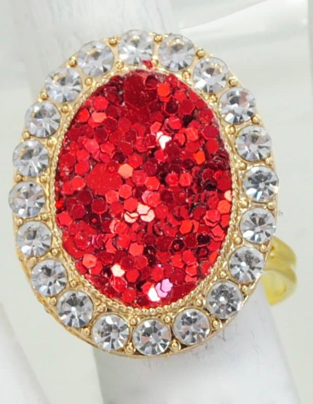 Roter Glitzer Strass Ring, Verstellbares Goldband von victoriascharms