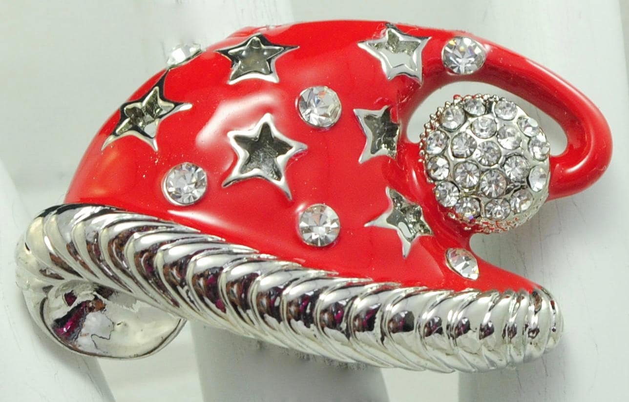 Santa "S Red Hat Ring Klare Strass Silber Sterne Urlaub Schmuck Einstellbare von victoriascharms