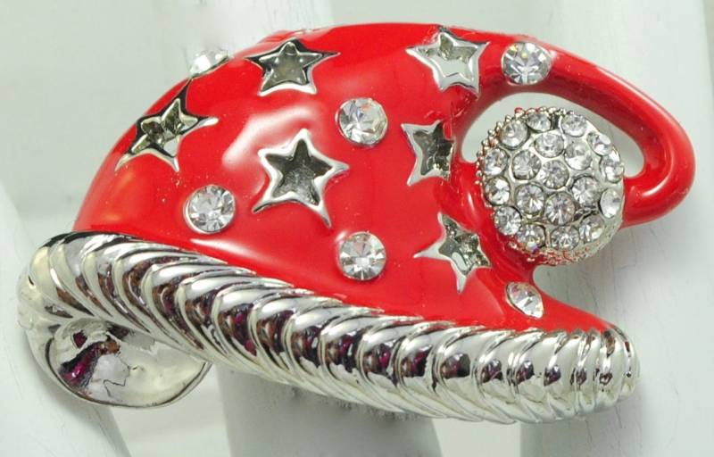 Santa "S Red Hat Ring Klare Strass Silber Sterne Urlaub Schmuck Einstellbare von victoriascharms