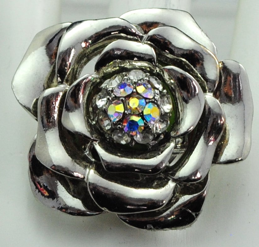 Verstellbarer Cocktailring Aus Silber Mit Ab-strasssteinen von victoriascharms