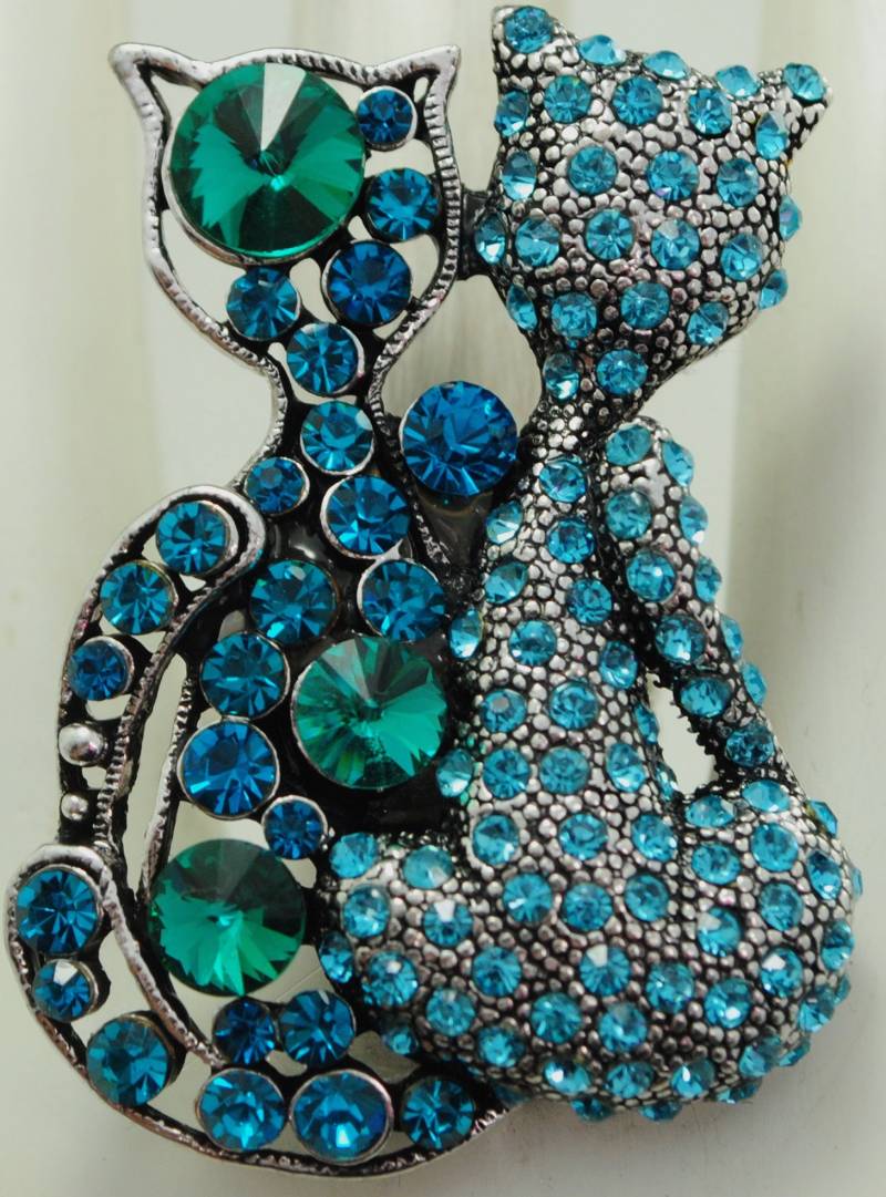 Strass Katzen Ring Blaue Strasssteine Haustier Schmuck Geschenk Für Sie Verstellbaren von victoriascharms