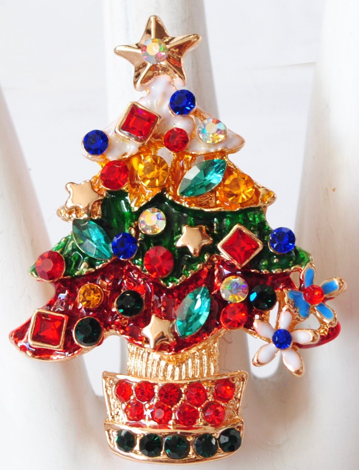 Weihnachtsbaum Ring Multicolor Strass Weihnachten Schmuck Einstellbar von victoriascharms