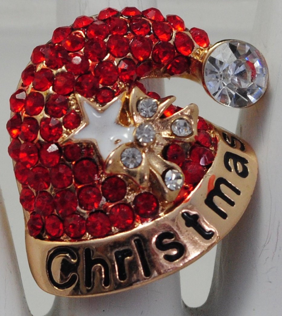 Weihnachtsmütze Ring Rote Strass Weihnachten Schmuck Verstellbare von victoriascharms