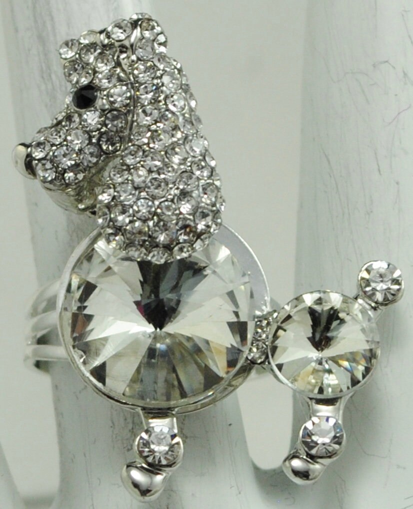 strass Pudel Ring, Einstellbar Silber Hunde Schmuck von victoriascharms