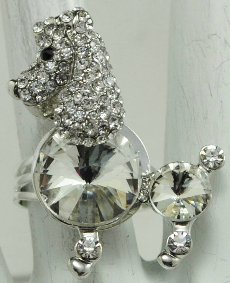 strass Pudel Ring, Einstellbar Silber Hunde Schmuck von victoriascharms