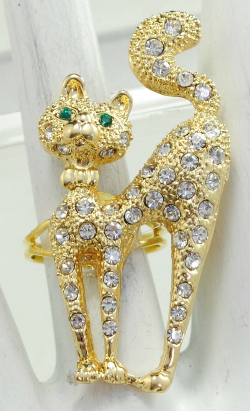 strass Katze Ring, Einstellbar Gold Haustier Schmuck von victoriascharms