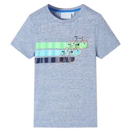 Kinder Kurzarmshirt T-Shirt Kindershirt Rundhalsausschnitt Blau Melange 128 von vidaXL