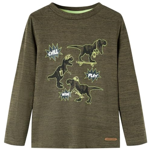 Kinder Langarmshirt Dinosaurier Langarm T-Shirt Jungen Dunkles Khaki Melange 128 von vidaXL