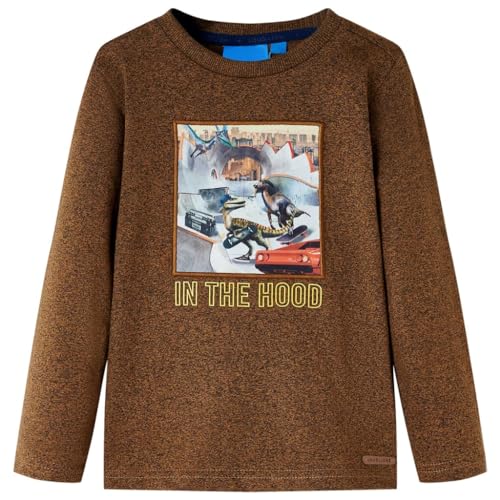 Kinder-Langarmshirt Dinosaurier Pullover Sweatshirt T-Shirt Cognac Melange 116 von vidaXL