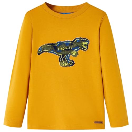 Kinder-Langarmshirt Dinosaurier Rundhals Pullover Sweatshirt T-Shirt Ocker 116 von vidaXL