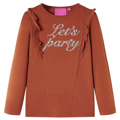 Kinder-Langarmshirt Glitzer-Beschriftung Pullover Sweatshirt T-Shirt Cognac 140 von vidaXL