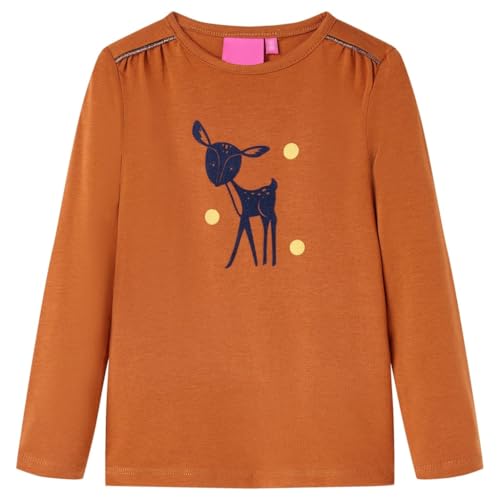 vidaXL Kinder Langarmshirt Hirsch Druck Langarm T-Shirt Jungen Kindershirt Cognac 128 von vidaXL