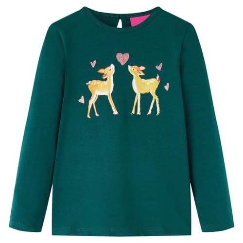 Kinder Langarmshirt Hirschen Langarm T-Shirt Jungen Kindershirt Dunkelgrün 128 von vidaXL