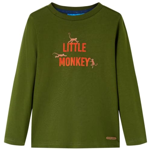 Kinder Langarmshirt Little Monkey Druck Langarm T-Shirt Jungen Dunkles Khaki 140 von vidaXL