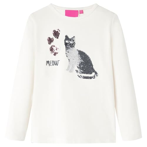 Kinder Langarmshirt Pailletten Katze Langarm T-Shirt Kindershirt Jungen Ecru 140 von vidaXL