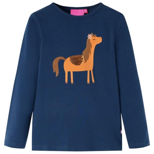 Kinder Langarmshirt Pony-Motiv Langarm T-Shirt Jungen Kindershirt Marineblau 104 von vidaXL