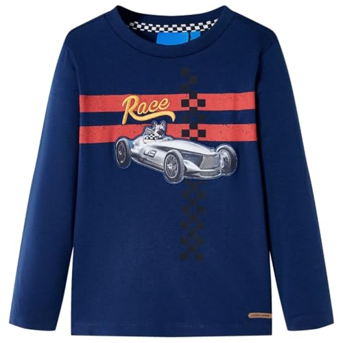 Kinder-Langarmshirt Rennwagen Hund Pullover Sweatshirt T-Shirt Marineblau 128 von vidaXL